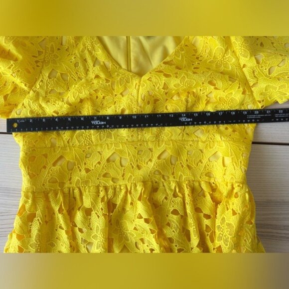 Prabal Gurung Yellow Lace women short sleeve Mini Dress PLUS size 14W - Picture 9 of 11